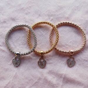 3 piece heart locket bracelet set